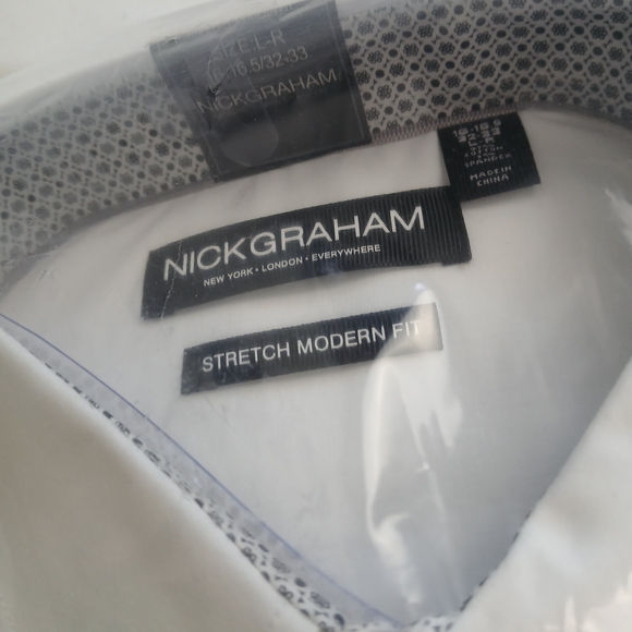Nick Graham Men’s White Dress Shirt Stretch Modern Fit 16-16.5 32-33 NWT - Picture 8 of 8